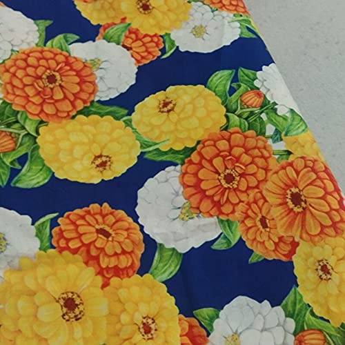 PUMCRAFT Sewing Fabric 100% Cotton Fabric Yellow Orange White Chrysanthemum Flower Printed Sewing Cloth Dress Clothing Textile Tissue - 50cm - 105cm Fabric Patchwork Craft