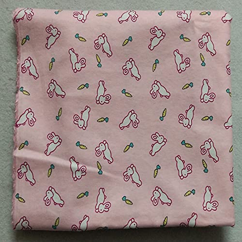 PUMCRAFT Sewing Fabric 100% Cotton Flannel Soft Pink Rabbit Printed Flannel Fabric Patchwork Cloth Children Dress Home Decor - 50cm - 105CM Fabric Patchwork Craft