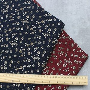 PUMCRAFT Sewing Fabric 100% Plain Cotton Poplin Wine Red Navy Blue Flower Printed Cotton Poplin Fabric 50x145cm Floral Fabric Patchwork - 50cm - 145cm Fabric Patchwork Craft