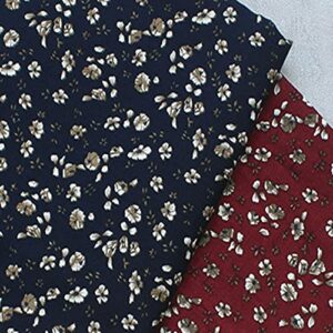 PUMCRAFT Sewing Fabric 100% Plain Cotton Poplin Wine Red Navy Blue Flower Printed Cotton Poplin Fabric 50x145cm Floral Fabric Patchwork - 50cm - 145cm Fabric Patchwork Craft