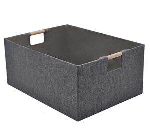 xianshengle rectangular storage bin durable baskets for storage decorative collapsible cube storage basket with sturdy wood carry handles for cube sundries organizing toys clothes office (grey) large