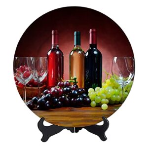 kalen still life wine grapes bottle stemware decorative plate wall hanging wedding gifts household for home decor porcelain plates with display stand 6 inches