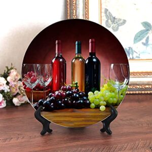 Kalen Still Life Wine Grapes Bottle Stemware Decorative Plate Wall Hanging Wedding Gifts Household for Home Decor Porcelain Plates with Display Stand 6 inches