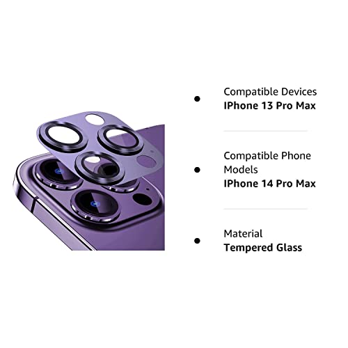 Tamoria Metal Camera Lens Protector Compatible for iPhone 14 Pro Max Tempered Glass Camera Cover Support LIDAR Scanner, Anti-Explosion for iPhone 14 Pro 6.1"/ iPhone 14 Pro Max Purple