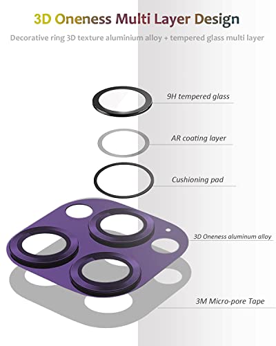 Tamoria Metal Camera Lens Protector Compatible for iPhone 14 Pro Max Tempered Glass Camera Cover Support LIDAR Scanner, Anti-Explosion for iPhone 14 Pro 6.1"/ iPhone 14 Pro Max Purple