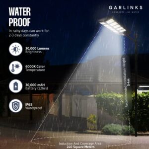 Garlinks 500W Solar Street Lights Outdoor 30000 Lumens - Motion Sensor Solar Parking Lot Lights - IP65 Waterproof LED Solar Street Light – 6500K Bright Wide-Angle, Garden, Park, Stadium Lights