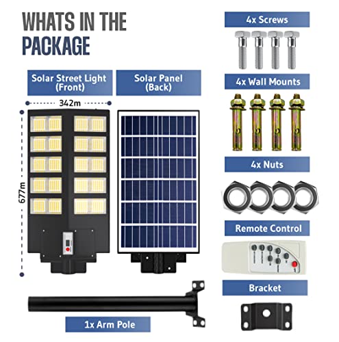 Garlinks 500W Solar Street Lights Outdoor 30000 Lumens - Motion Sensor Solar Parking Lot Lights - IP65 Waterproof LED Solar Street Light – 6500K Bright Wide-Angle, Garden, Park, Stadium Lights