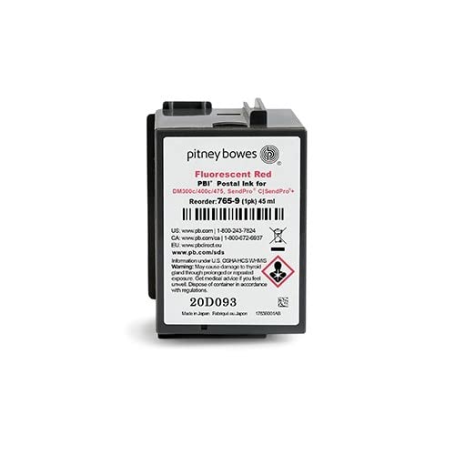 Pitney Bowes 765-9 Ink Cartridge for SendPro C Auto, DM300C™ & DM400C™ Series, Red Ink, 45 ml