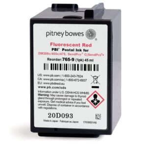 Pitney Bowes 765-9 Ink Cartridge for SendPro C Auto, DM300C™ & DM400C™ Series, Red Ink, 45 ml