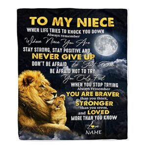 teesnow personalized to my niece blanket from uncle aunt lion never give up niece birthday graduation christmas customized fleece throw blanket (50 x 60 inches - youth size)