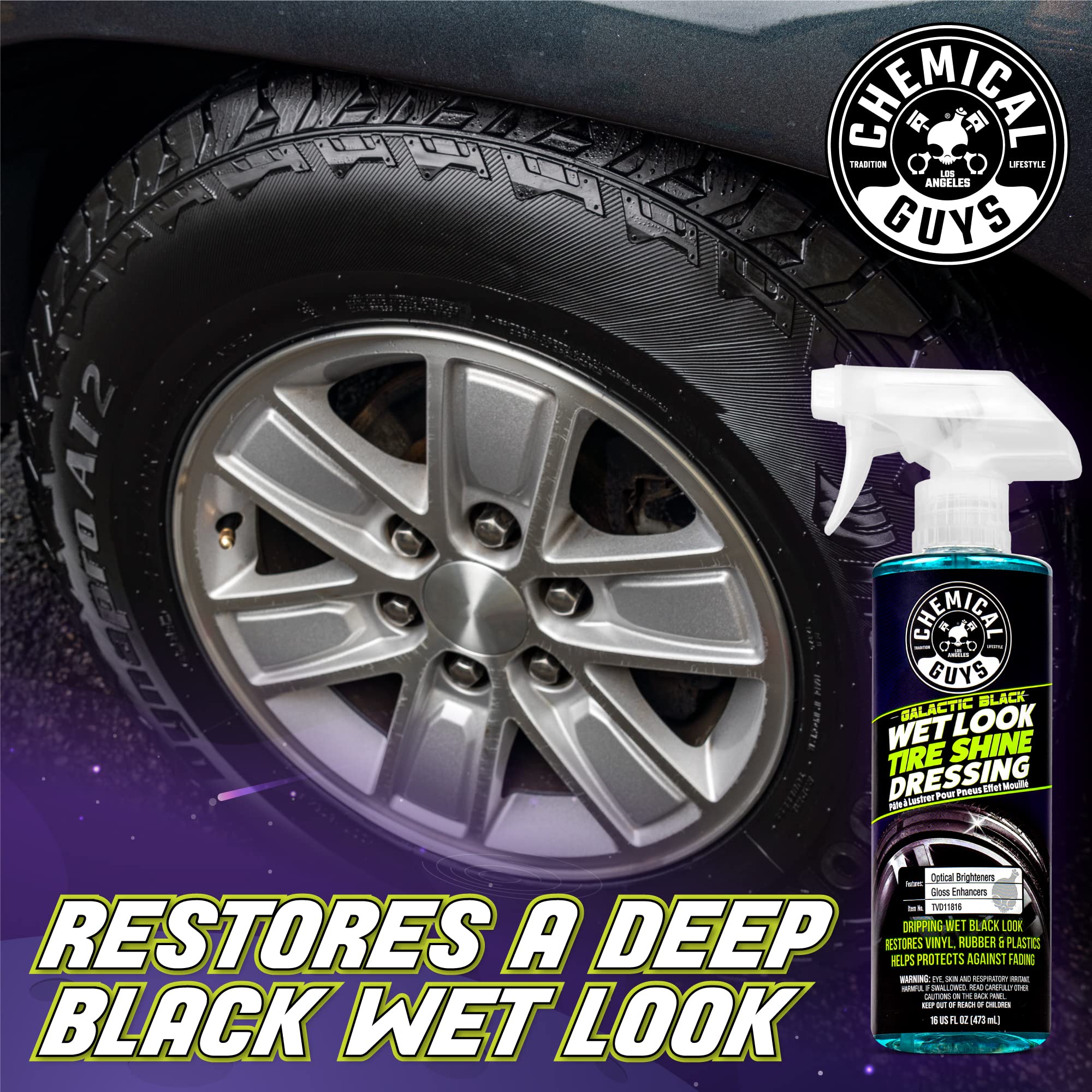 Chemical Guys TVD11816 Galactic Black Wet Look Tire Shine Dressing, for a Whole New Level of Shine and Depth of Black, Safe for Cars, Trucks, Motorcycles, RVs & More, 16 fl oz