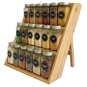 pacific moon tree bamboo spice rack and organizer, 3-tier seasoning spice jar organizer, excellent tiered wooden spice racks free standing for cabinet drawers and countertop