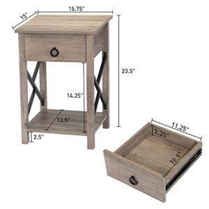 JAXPETY Set of 2 Wood Nightstand, Bedside Table with Drawer, Bedside Furniture, Night Stand, End Table, Side Table with Solid Wood Legs for Home Bedroom(Grey)