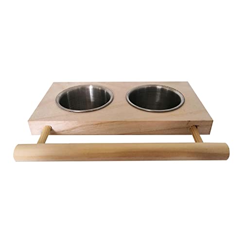 homozy Bird Feeding Dish Cups with Wooden Platform for Parrot Parakeets Cockatiels