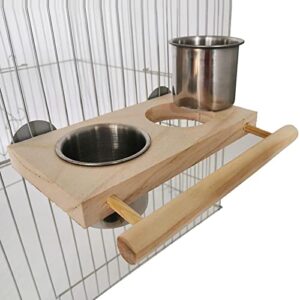 homozy Bird Feeding Dish Cups with Wooden Platform for Parrot Parakeets Cockatiels