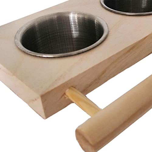 homozy Bird Feeding Dish Cups with Wooden Platform for Parrot Parakeets Cockatiels