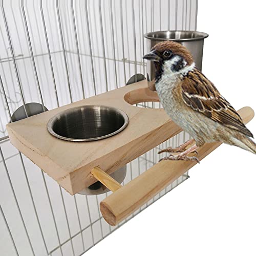 homozy Bird Feeding Dish Cups with Wooden Platform for Parrot Parakeets Cockatiels