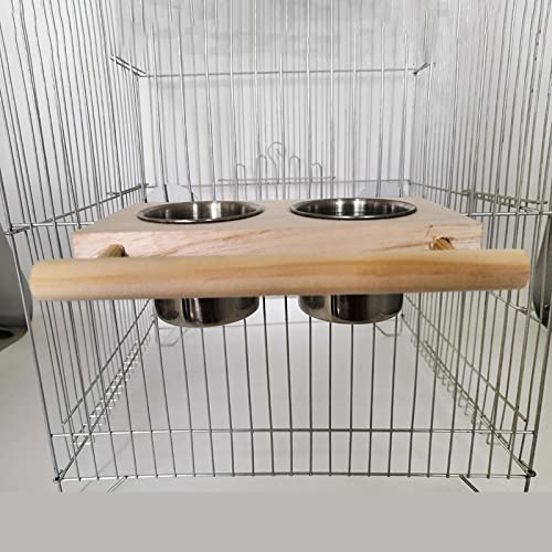 homozy Bird Feeding Dish Cups with Wooden Platform for Parrot Parakeets Cockatiels