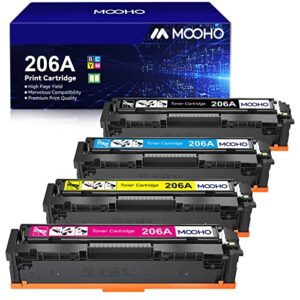 mooho (with chip 206a toner cartridges set compatible for hp 206a 206x toner cartridges replacement for hp color pro mfp m283fdw m283cdw m255dw m282nw m283 m255 m282 series printer -bk/c/m/y, 4 pack