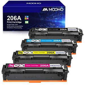 Mooho (with Chip 206A Toner Cartridges Set Compatible for HP 206A 206X Toner Cartridges Replacement for HP Color Pro MFP M283fdw M283cdw M255dw M282nw M283 M255 M282 Series Printer -BK/C/M/Y, 4 Pack