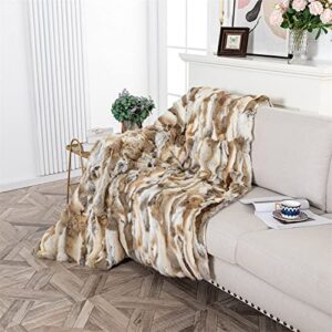 Real Fur Blanket Throw for Couch Tan Fur Throw Blanket - Fuzzy Fluffy Super Soft Furry Plush Decorative Comfy Shag Thick Sherpa Shaggy Throws and Blankets for Sofa, Bed, 76x80 inches