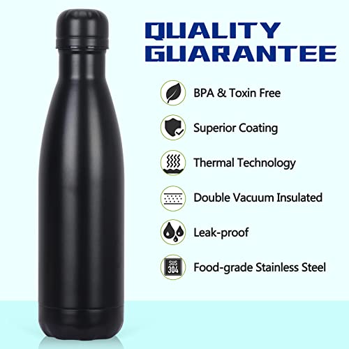 FYY Insulated Water Bottle, 17oz/500ml Vacuum Stainless Steel Water Bottles, Sports Water Bottles Keep Cold for 24 Hours and Hot for 12 Hours, BPA Free Leak Proof Reusable Water Bottle Black