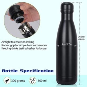 FYY Insulated Water Bottle, 17oz/500ml Vacuum Stainless Steel Water Bottles, Sports Water Bottles Keep Cold for 24 Hours and Hot for 12 Hours, BPA Free Leak Proof Reusable Water Bottle Black