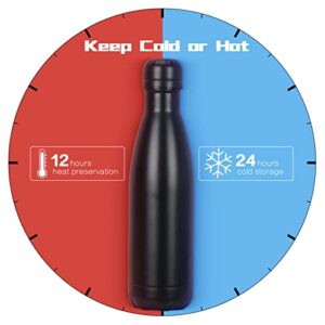 FYY Insulated Water Bottle, 17oz/500ml Vacuum Stainless Steel Water Bottles, Sports Water Bottles Keep Cold for 24 Hours and Hot for 12 Hours, BPA Free Leak Proof Reusable Water Bottle Black