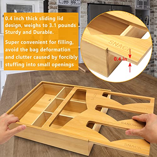 Ziplock Bag Storage Organizer for Kitchen Drawer Plastic Bag Organizer Storage Bag Organizer Baggie Holder with Slider Lids Compatible with Ziploc, Gallon, Quart Sandwich & Snack Variety Size Bags