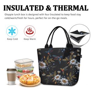 Gloppie Lunch Bag Women Insulated Lunch Bag Adults Lunch Box Leakproof Lunch Tote Thermal Cooler Bag Meal Prep Bag Snack Bags for Work Travel Picnic Hummingbird Daisy 9L