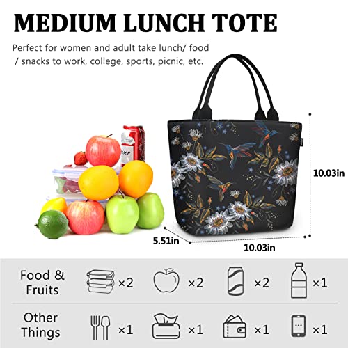 Gloppie Lunch Bag Women Insulated Lunch Bag Adults Lunch Box Leakproof Lunch Tote Thermal Cooler Bag Meal Prep Bag Snack Bags for Work Travel Picnic Hummingbird Daisy 9L