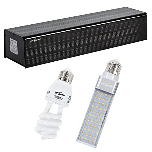 REPTIZOO Reptile Light Fixture Kit, Paludarium Terrarium Hood with 13W UVB Reptile Light Bulb Compact Fluorescent Lamp & Full Spectrum LED Light for Reptile Terrarium Tank