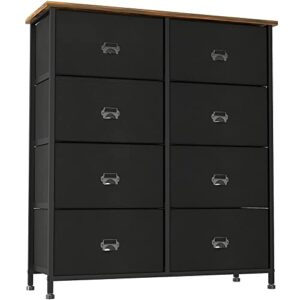 c&ahome fabric dresser, tall double dresser with 8 drawers, storage tower with fabric bins, 4-tier wide chest of drawers for closet, bedroom, living room, hallway, rustic brown and black uddst08b