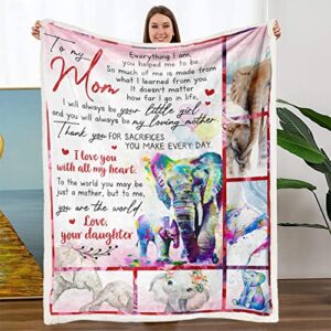 gifts for mom from daughter, from daughter, birthday gifts for mom, elephant plush sherpa blanket, super soft warm cozy throw blanket for couch and bed 50 x 60 inches