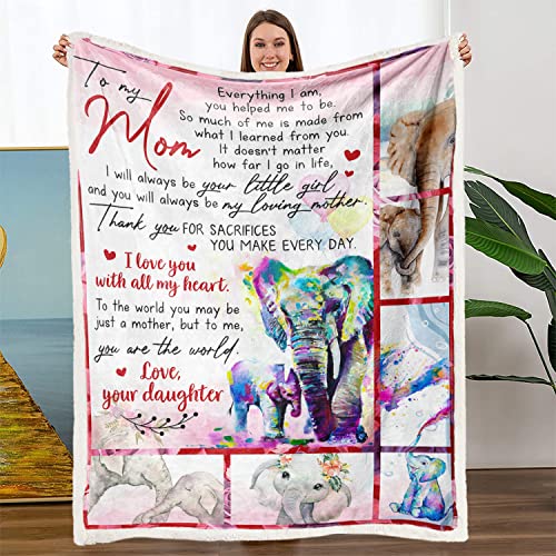 Gifts for Mom from Daughter, from Daughter, Birthday Gifts for Mom, Elephant Plush Sherpa Blanket, Super Soft Warm Cozy Throw Blanket for Couch and Bed 50 x 60 inches