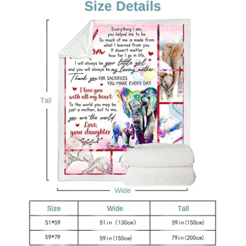 Gifts for Mom from Daughter, from Daughter, Birthday Gifts for Mom, Elephant Plush Sherpa Blanket, Super Soft Warm Cozy Throw Blanket for Couch and Bed 50 x 60 inches
