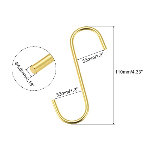 uxcell S Hanging Hooks, 4inch/110mm Extra Long Steel Hanger, Indoor Outdoor Uses for Garden, Bathroom, Closet, Workshop, Kitchen, Gold Tone, 12Pcs