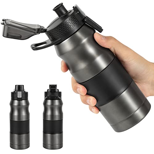 Stainless Steel Insulated Bottle-Vacuum flask Water Bottles Coffee/Juice Cup with Leak Proof Lids,Double Walled Sport Travel Mug with Handle,Keeps Hot and Cold BPA Free 17oz (Black)