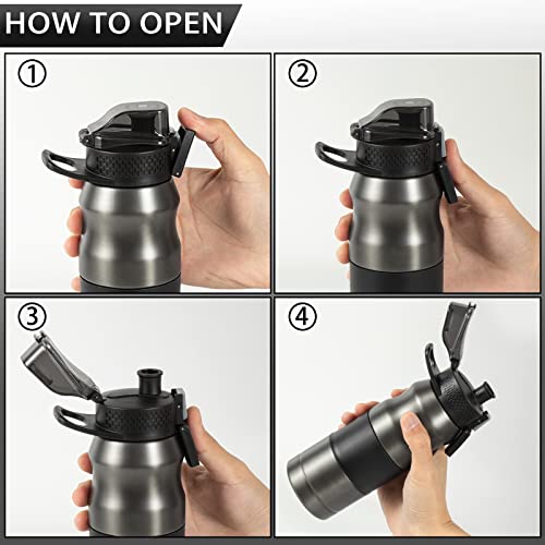 Stainless Steel Insulated Bottle-Vacuum flask Water Bottles Coffee/Juice Cup with Leak Proof Lids,Double Walled Sport Travel Mug with Handle,Keeps Hot and Cold BPA Free 17oz (Black)