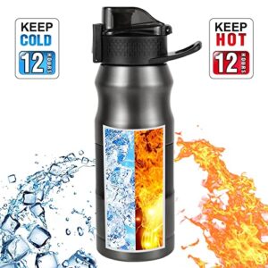 Stainless Steel Insulated Bottle-Vacuum flask Water Bottles Coffee/Juice Cup with Leak Proof Lids,Double Walled Sport Travel Mug with Handle,Keeps Hot and Cold BPA Free 17oz (Black)