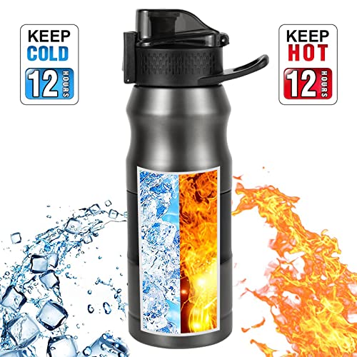 Stainless Steel Insulated Bottle-Vacuum flask Water Bottles Coffee/Juice Cup with Leak Proof Lids,Double Walled Sport Travel Mug with Handle,Keeps Hot and Cold BPA Free 17oz (Black)