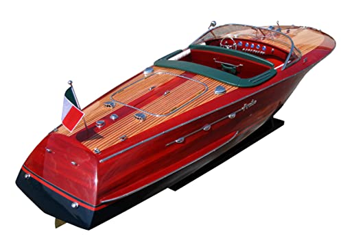 Wooden Model Boats Handicraft Riva ARISTON Painted, Assembled Wooden Boat Decoration, Model Boat Display, Riva Model Boat, RED, 50X14X14 CM