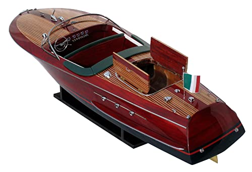 Wooden Model Boats Handicraft Riva ARISTON Painted, Assembled Wooden Boat Decoration, Model Boat Display, Riva Model Boat, RED, 50X14X14 CM