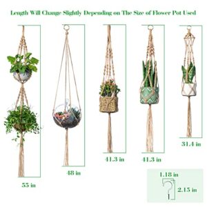 PIKAMAO Macrame Plant Hanger, 5pcs Jute Plant Hanger Indoor with 5pcs Hooks, Handmade Weave Hanging Plant Holder for Indoor Outdoor Boho Home Décor