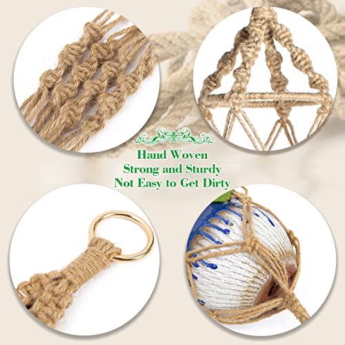 PIKAMAO Macrame Plant Hanger, 5pcs Jute Plant Hanger Indoor with 5pcs Hooks, Handmade Weave Hanging Plant Holder for Indoor Outdoor Boho Home Décor