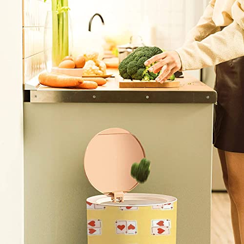 Round Trash Can with Press Lid Game cards seamless Design gambling Repeated texture in doodle style Small Garbage Can Trash Bin Dog-proof Trash Can Wooden Legs Waste Bin Wastebasket 7L/1.8 Gallon