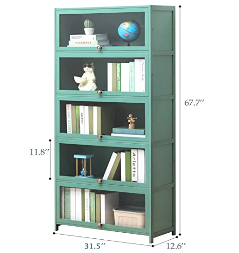 CARVPUMS Kitchen Cabinet Storage Pantry Cabinet Garage Shelf Closet Locker Organizer 5-Tier with Door Bamboo 68'' Bookcase Large Space Hutch