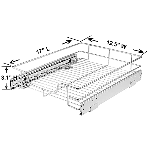 Pull Out Cabinet Organizer, HAVEITS Heavy Duty Slide Out Kitchen Cabinet Storage Shelves, Pull Out Drawer For Kitchen Cabinets with Extension 3 FOLD Drawer Glides and Bumper, 12.5" W x 17" D x 3.2” H