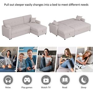 Sdorens Sectional Sleeper Sofa Couch, L Shape Sofa Couch with Ottoman, Reversible Sofa Couch with Pull-Out Bed and Storage for Living Room (Gray)