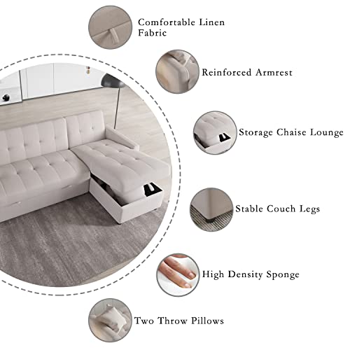 Sdorens Sectional Sleeper Sofa Couch, L Shape Sofa Couch with Ottoman, Reversible Sofa Couch with Pull-Out Bed and Storage for Living Room (Gray)